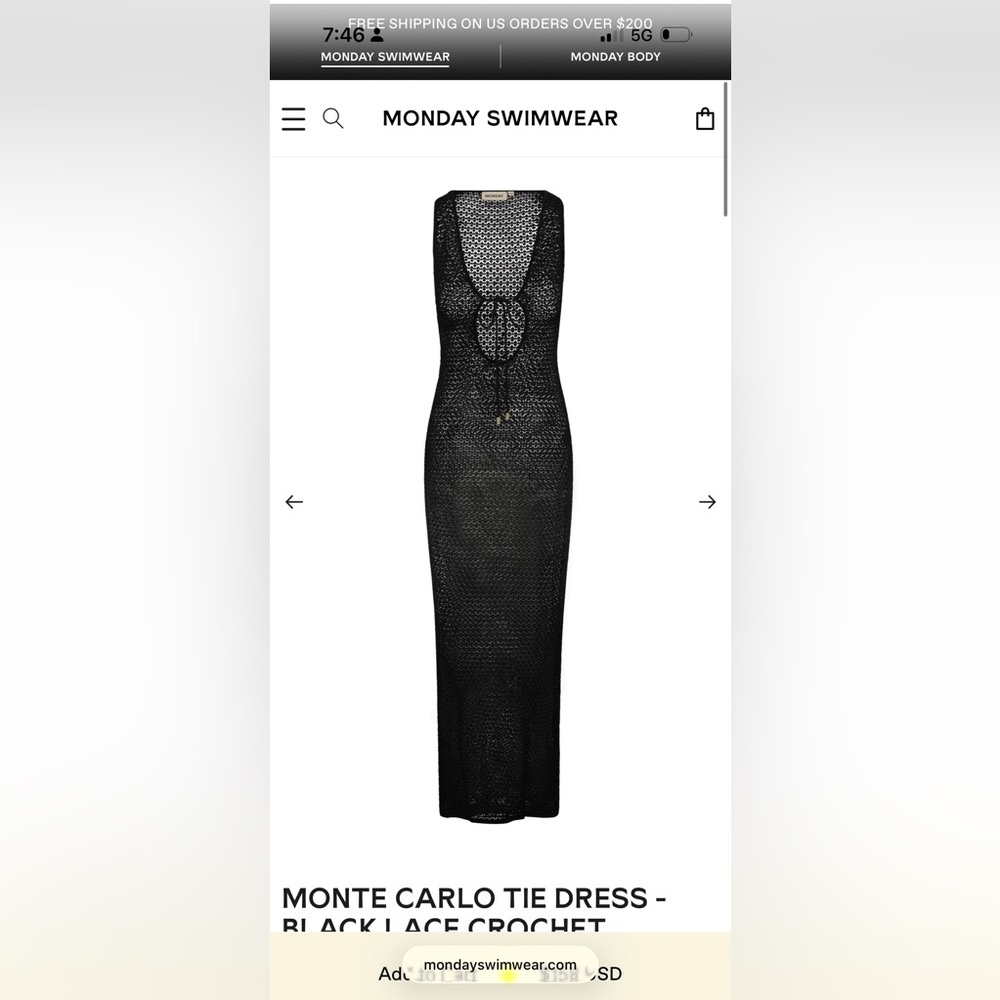 Monday Swimwear Monte Carlo Tie Dress - Black Lace Crochet